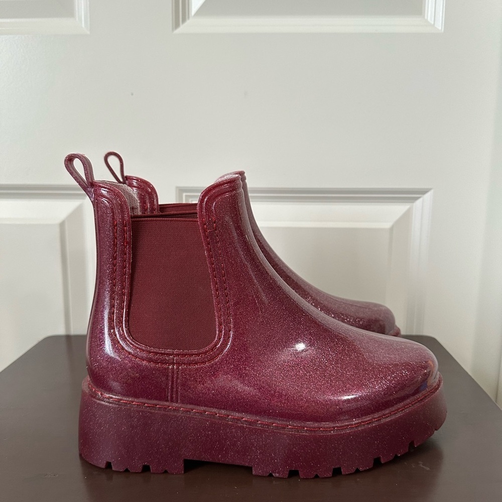 ASOS Design Gadget Chunky Chelsea Rain Boots Size 9 Purple Glitter